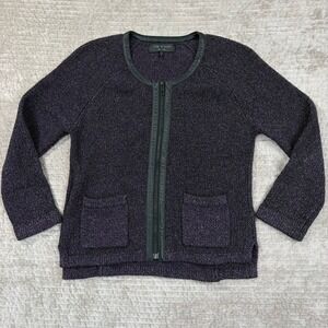 Rag Bone New York Womens Knit Zip Front Jacket Cardigan Purple Metallic Size M
